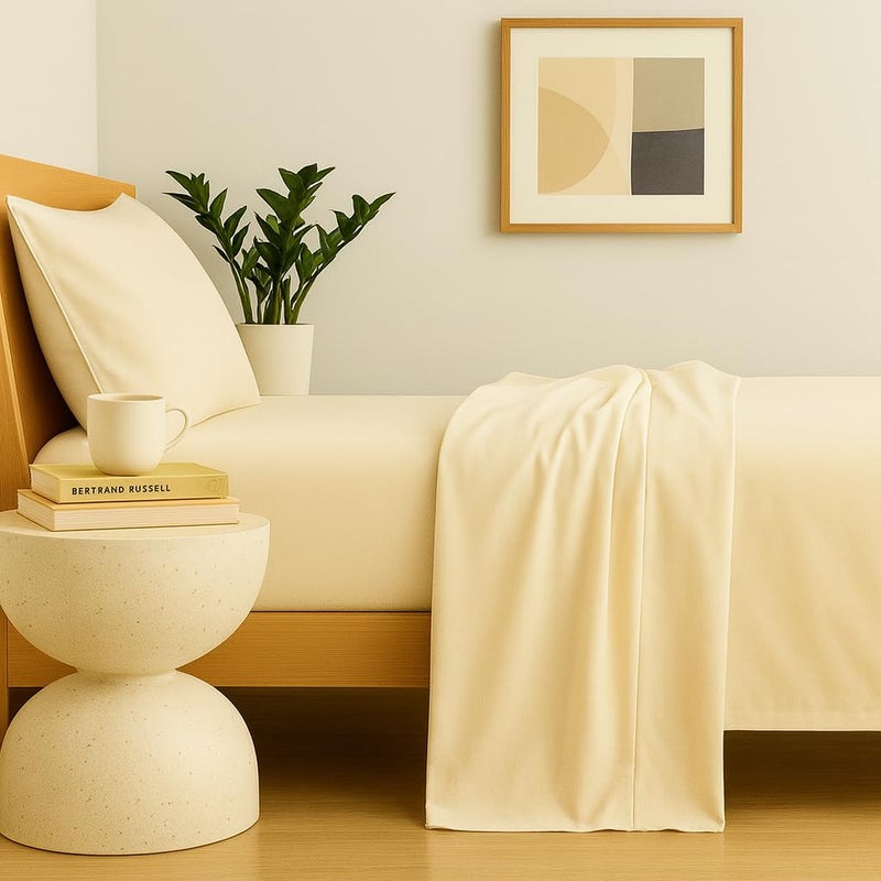 Peru Pima 415 Thread Count Percal Queen Sheet Set - 100% Peruvian Pima Cotton, 4 Piece (Flat, Fitted, 2 Pillowcases) - Cooling, Crisp, Deep Pocket, Hotel Quality Bedding - Ivory - Image 2